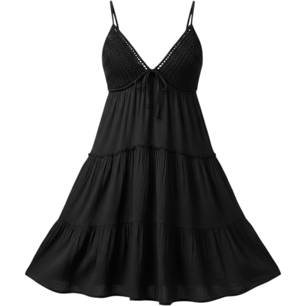 Zara Whimsigoth Pointelle Knit Bodice Tiered Ruffle Babydoll Mini Dress Size S